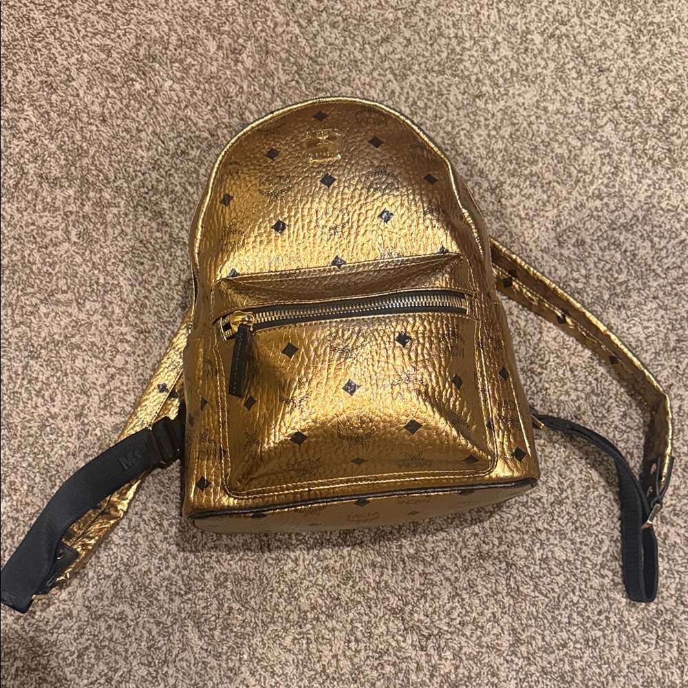 MCM Metallic Gold Backpack with Black Details